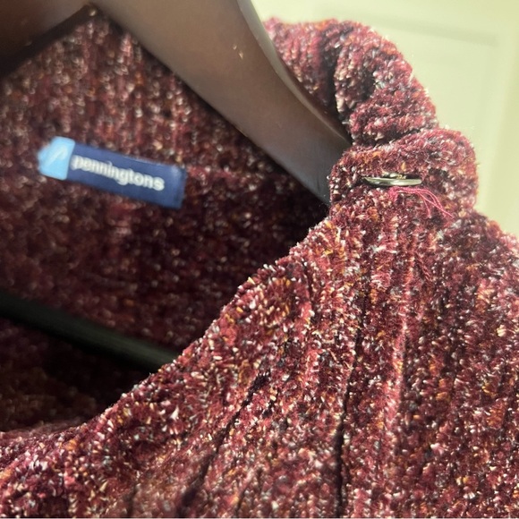 PENNINGTONS Women's Burgundy Sweater Shawl Neck Ribbed Pullover size Large Baggy - Picture 9 of 10